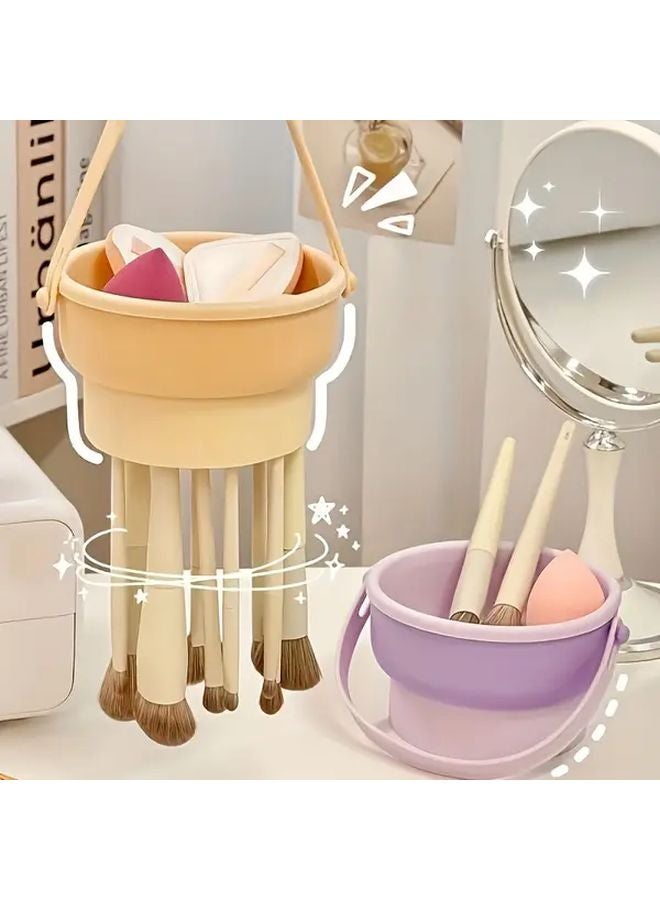 Purple Quick Dry Silicone Brush Cleaning Kit With Hygienic Holder And Sponge Pad - Image 1